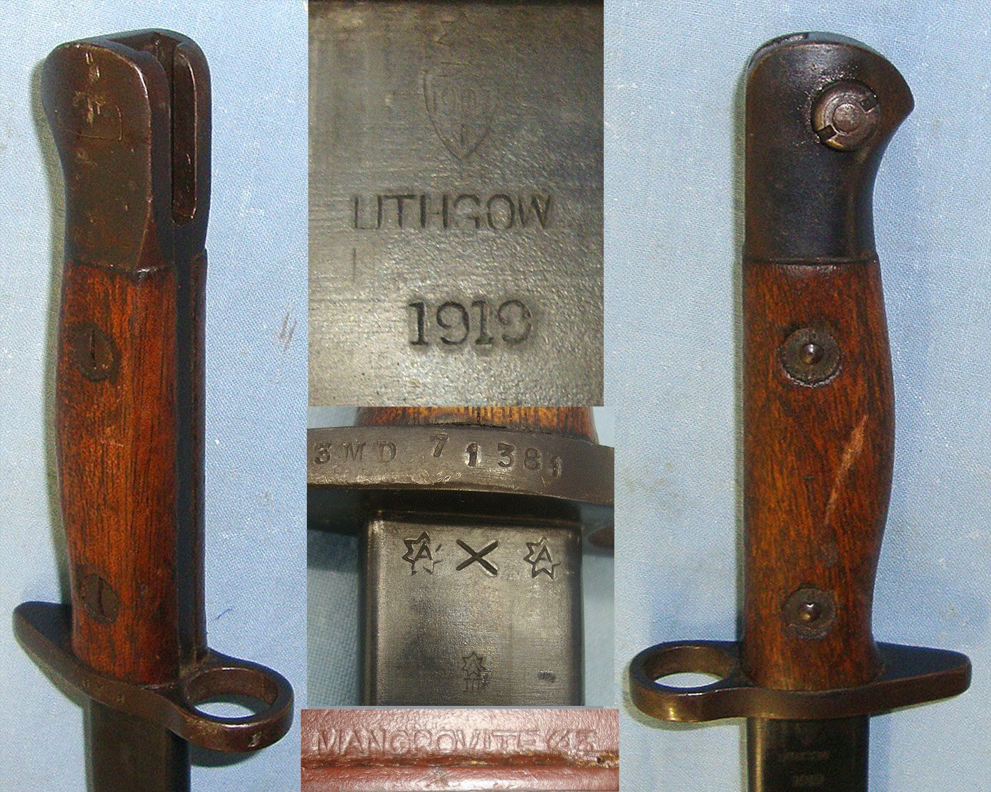 MINT*UN-ISSUED*SCARCE*Inter War, 1919 Australian, Lithgow 1907 Pattern Bayonet Marked ‘3MD’ To The 3rd Military District (Victoria) WW2 Mangrovite 1943 Scabbard & 1937 Pattern Webbing Frog. BAYO 264 Bayonet
