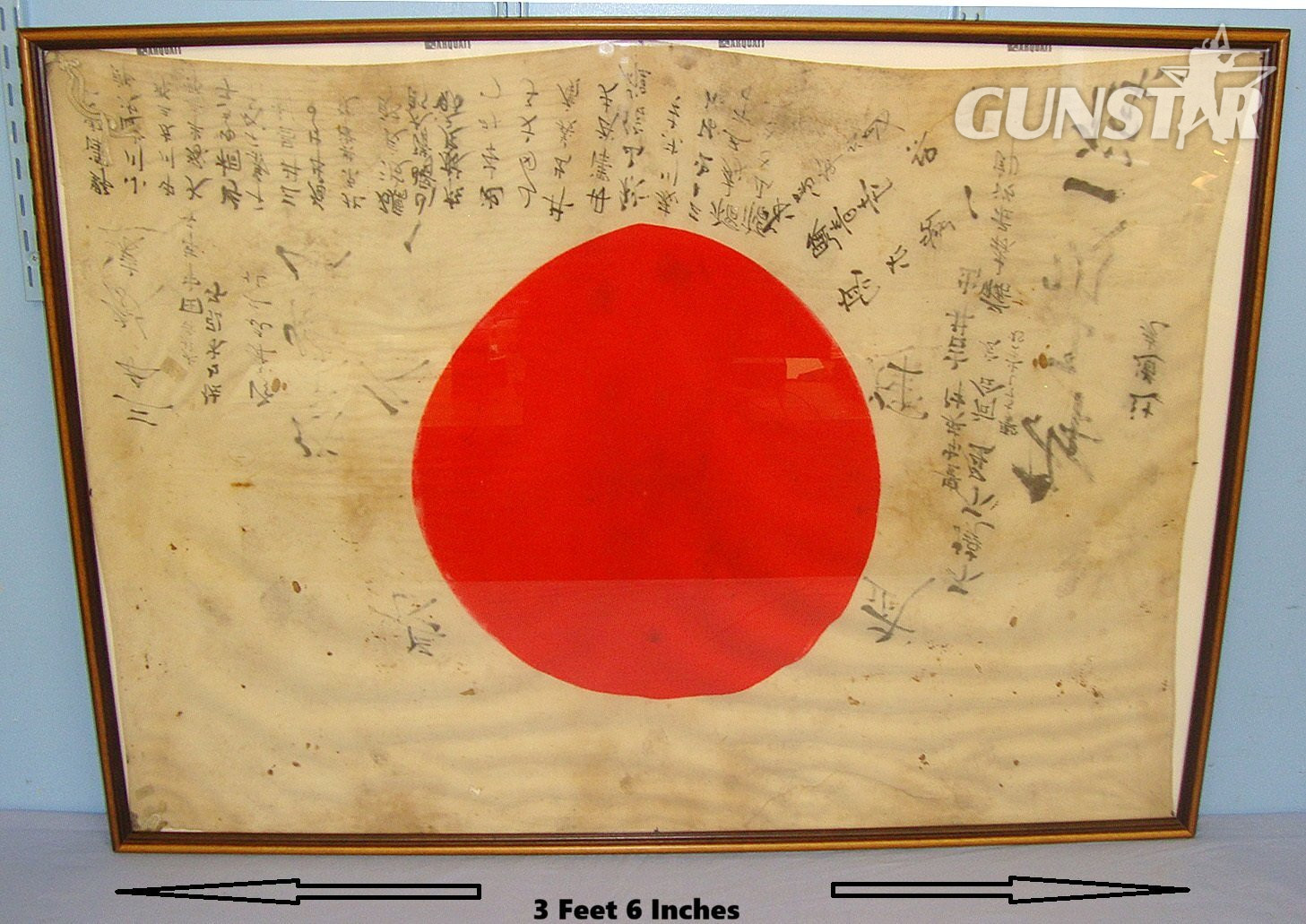 MASSIVE** Framed Original WW2 Japanese Soldier’s 'Yosegaki Hinomaru' (Or Good Luck) Battle Flag With Many Hand Written Kanji Signatures. MISC 2000  Antique & Militaria