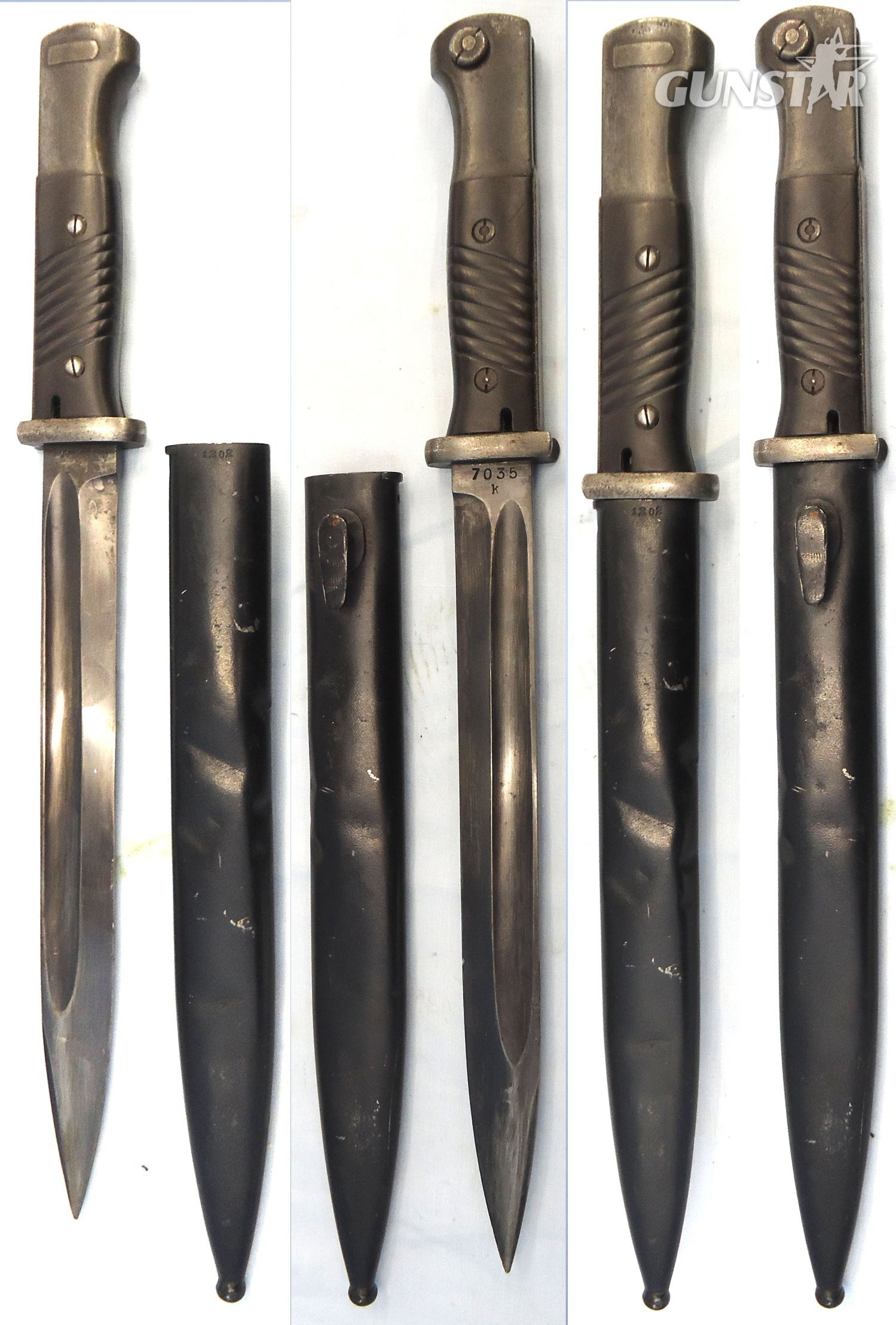 German, WWII, M84/98 3rd Model Bayonet by WKC with Brown Plastic Grips & Scabbard. BAYO 373 Bayonet in 