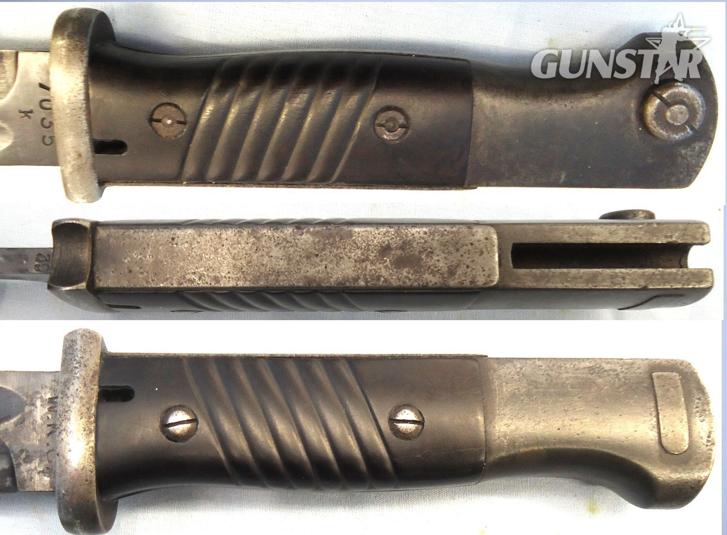 German, WWII, M84/98 3rd Model Bayonet by WKC with Brown Plastic Grips & Scabbard. BAYO 373 Bayonet