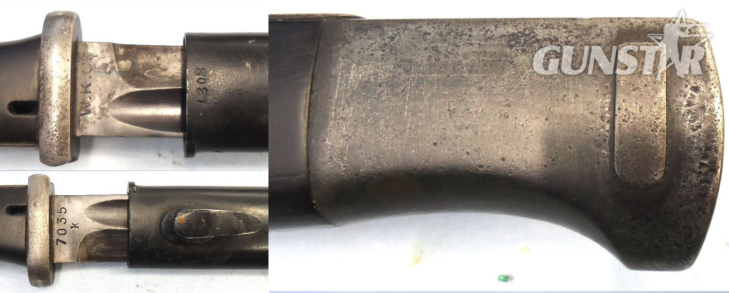  German, WWII, M84/98 3rd Model Bayonet by WKC with Brown Plastic Grips & Scabbard. BAYO 373 Bayonet