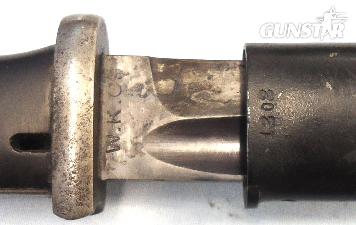 {CATEGORY} - German, WWII, M84/98 3rd Model Bayonet by WKC with Brown Plastic Grips & Scabbard. BAYO 373 Bayonet