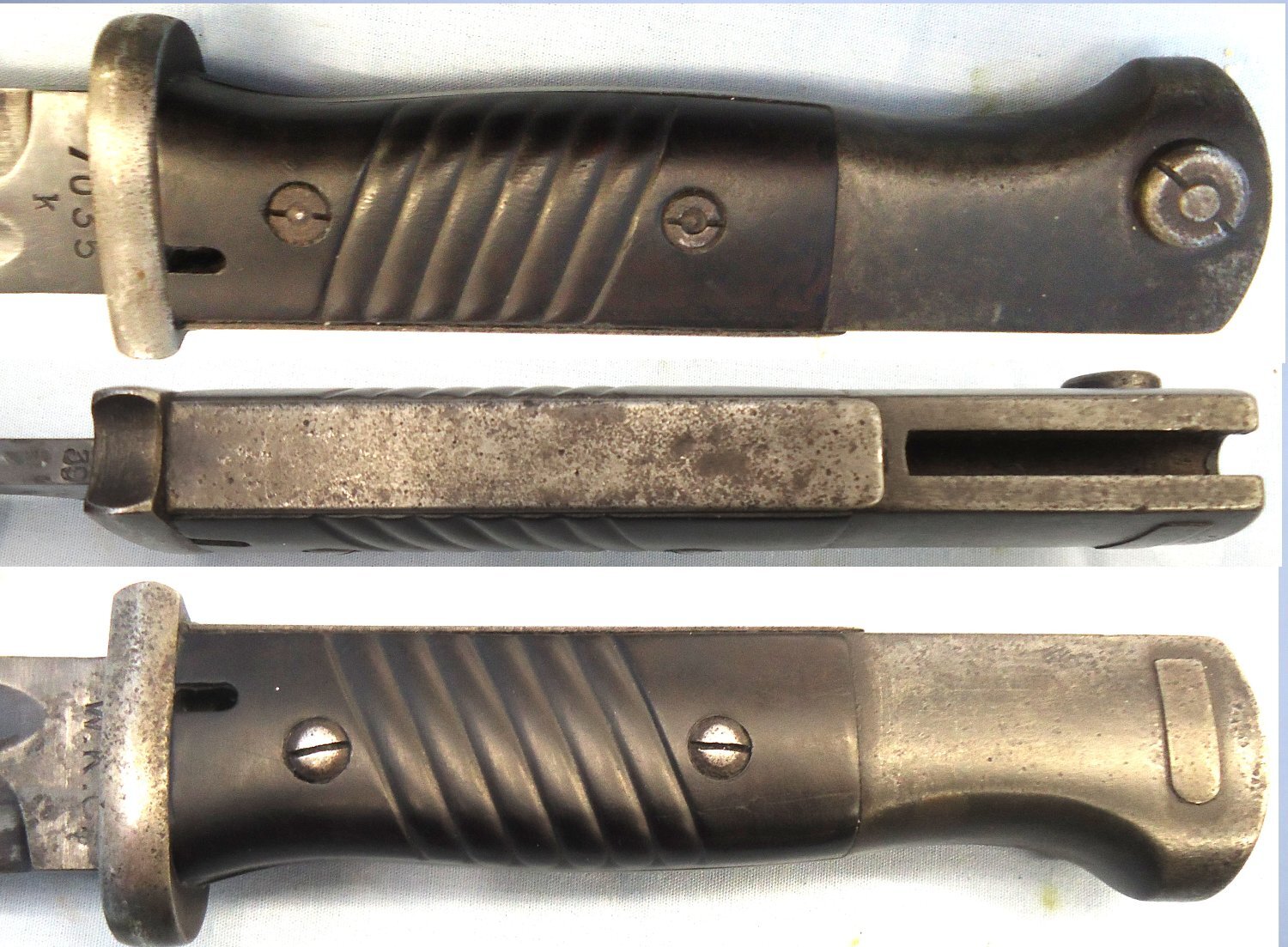 German, WWII, M84/98 3rd Model Bayonet by WKC with Brown Plastic Grips & Scabbard. BAYO 373 Bayonet