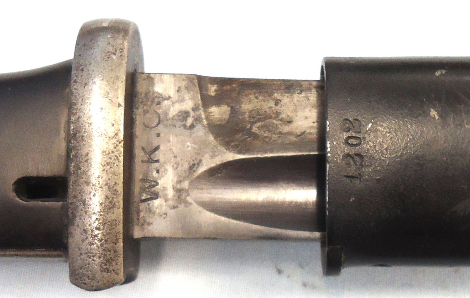 {CATEGORY} - German, WWII, M84/98 3rd Model Bayonet by WKC with Brown Plastic Grips & Scabbard. BAYO 373 Bayonet