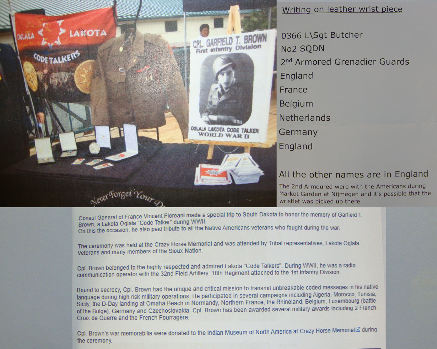 VERY RARE**WW2 U.S. Army Native American Indian Code Talkers Wampum Bead Decorated Document Satchel Pouch With Copies Of Paperwork To Garfield T Brown A U.S. Army Lakota Oglala ‘Code Talker’ . Sn 20873  Antique & Militaria