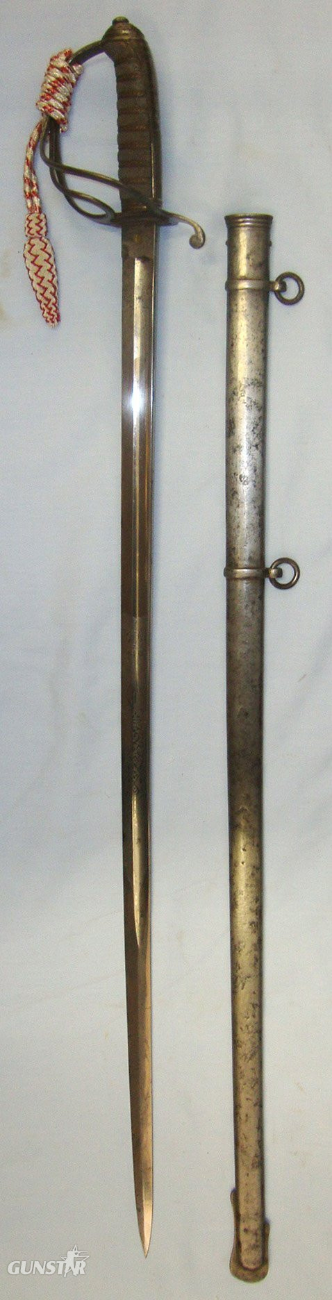 Victorian British Officer’s 1821 Pattern Light Cavalry Officer’s Sword With Etched Blade & Officer’s Bullion Cord With Portepee By Hamburger & Rogers London & Scabbard. ED 3025 Sword in 