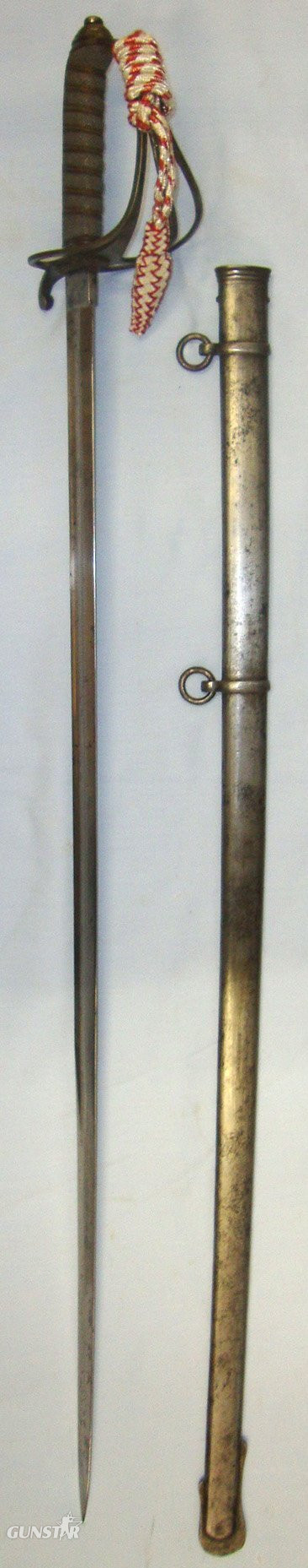  Victorian British Officer’s 1821 Pattern Light Cavalry Officer’s Sword With Etched Blade & Officer’s Bullion Cord With Portepee By Hamburger & Rogers London & Scabbard. ED 3025 Sword