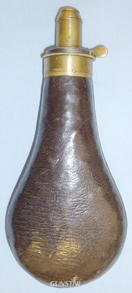  Victorian* Brass Leather Pear Shaped Iron Black Powder Flask by BARTRAM & Co. 22028. Victorian* Brass Leather Pear Shaped Iron Black Powder Flask by BARTRAM & Co. 22028.  Other Accessory