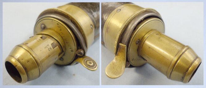 Victorian* Brass Leather Pear Shaped Iron Black Powder Flask by BARTRAM & Co. 22028. Victorian* Brass Leather Pear Shaped Iron Black Powder Flask by BARTRAM & Co. 22028.  Other Accessory