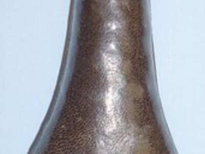 Victorian* Brass Leather Pear Shaped Iron Black Powder Flask by BARTRAM & Co. 22028. Victorian* Brass Leather Pear Shaped Iron Black Powder Flask by BARTRAM & Co. 22028.  Other Accessory