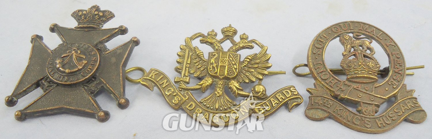 Set of 3* Kings Dragoon Guards-14th Kings Hussars-The Kings Royal Rifle Corps Cap Badges. BA 904. Set of 3* Kings Dragoon Guards-14th Kings Hussars-The Kings Royal Rifle Corps Cap Badges. BA 904.  Antique & Militaria in 