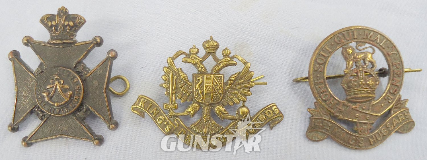 Set of 3* Kings Dragoon Guards-14th Kings Hussars-The Kings Royal Rifle Corps Cap Badges. BA 904. Set of 3* Kings Dragoon Guards-14th Kings Hussars-The Kings Royal Rifle Corps Cap Badges. BA 904.  Antique & Militaria
