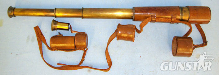 John Barker & Co Ltd., Kensington, W8 British Officer’s Private Purchase 3 Draw Leather Bound Brass Telescope With Sli Sight & Optic in 