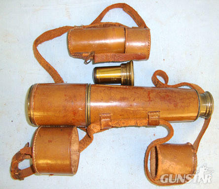 John Barker & Co Ltd., Kensington, W8 British Officer’s Private Purchase 3 Draw Leather Bound Brass Telescope With Sli Sight & Optic