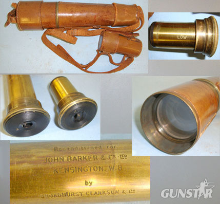  John Barker & Co Ltd., Kensington, W8 British Officer’s Private Purchase 3 Draw Leather Bound Brass Telescope With Sli Sight & Optic