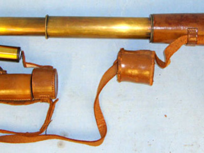 John Barker & Co Ltd., Kensington, W8 British Officer’s Private Purchase 3 Draw Leather Bound Brass Telescope With Sli Sight & Optic