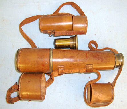 John Barker & Co Ltd., Kensington, W8 British Officer’s Private Purchase 3 Draw Leather Bound Brass Telescope With Sli Sight & Optic