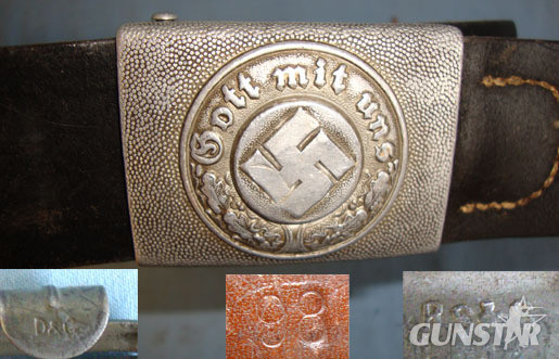 Lederweke Sedia Finkerwalde Nazi Police / Fire Other Ranks Aluminium Buckle By RS & S With Early WW2 1940 Da Clothing