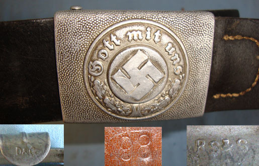 Lederweke Sedia Finkerwalde Nazi Police / Fire Other Ranks Aluminium Buckle By RS & S With Early WW2 1940 Da Clothing