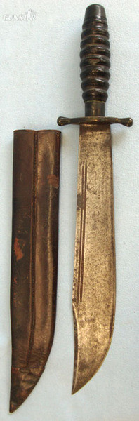 Large Victorian Era American Combat / Survival Bowie Knife By R.A. Bone and Leat Other Blade in 