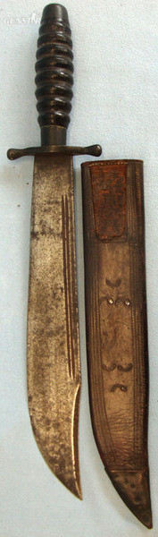Large Victorian Era American Combat / Survival Bowie Knife By R.A. Bone and Leat Other Blade