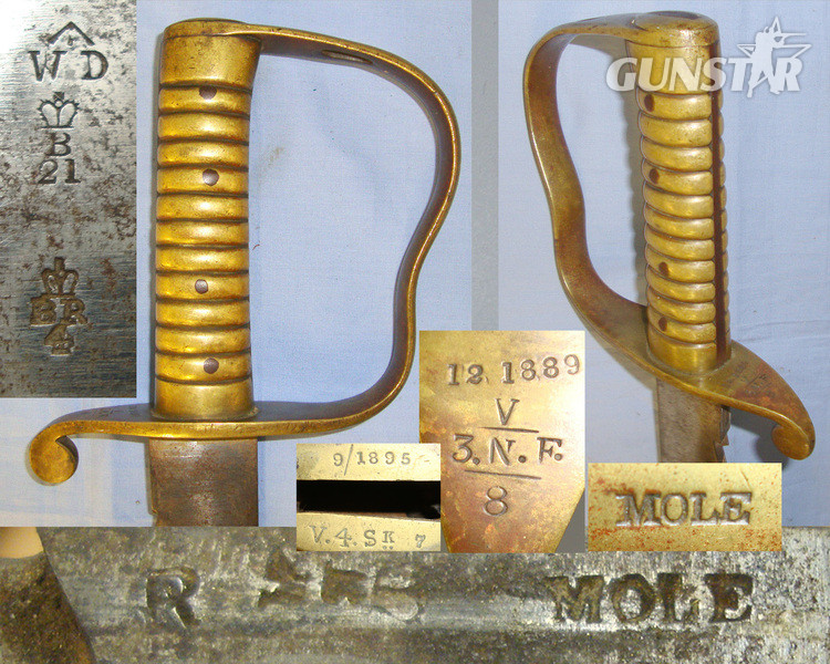 MATCHING MAKER MARKS British WD 1889 Dated 1856 Pattern Mole Birmingham Pioneer’s Saw Back Short Sword Sidearm With Brass Hilt Regiment Marked ‘V.3.N.F’ To The Volunteer Northumberland Fusiliers & 1895 Scabbard By Mole To ‘V.4.SK.’ Suffolk Vols. Sword