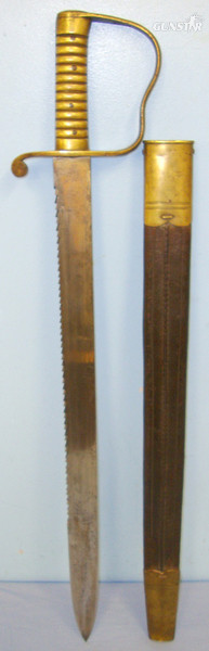  MATCHING MAKER MARKS British WD 1889 Dated 1856 Pattern Mole Birmingham Pioneer’s Saw Back Short Sword Sidearm With Brass Hilt Regiment Marked ‘V.3.N.F’ To The Volunteer Northumberland Fusiliers & 1895 Scabbard By Mole To ‘V.4.SK.’ Suffolk Vols. Sword