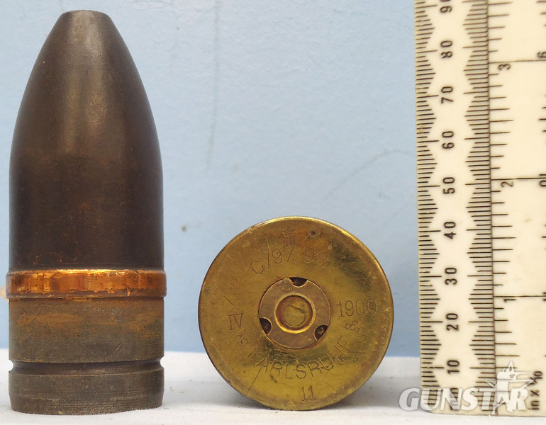DEACTIVATED INERT. German Naval 1900 Dated 37mm (37 x 94R) Pom Pom Base Fused HE (High Explosive) Round. - O 1620 DEACTIVATED INERT. German Naval 1900 Dated 37mm (37 x 94R) Pom Pom Base Fused HE (High Explosive) Round. - O 1620  Other Ammunition