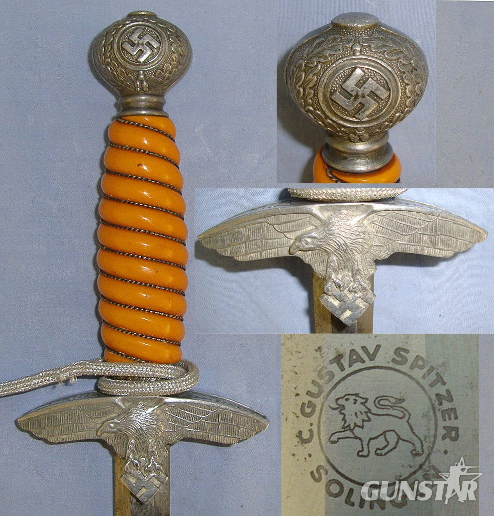 WW2 Era Nazi German Luftwaffe Officer’s 2nd Pattern Dagger By ‘Gustav Spitzer Solingen’ With Bullion Cord & Portepee & Scabbard. Sn 23484:12a Dagger