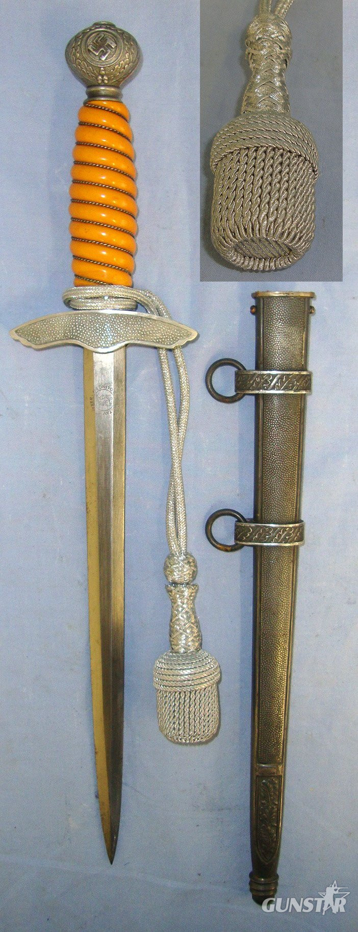  WW2 Era Nazi German Luftwaffe Officer’s 2nd Pattern Dagger By ‘Gustav Spitzer Solingen’ With Bullion Cord & Portepee & Scabbard. Sn 23484:12a Dagger
