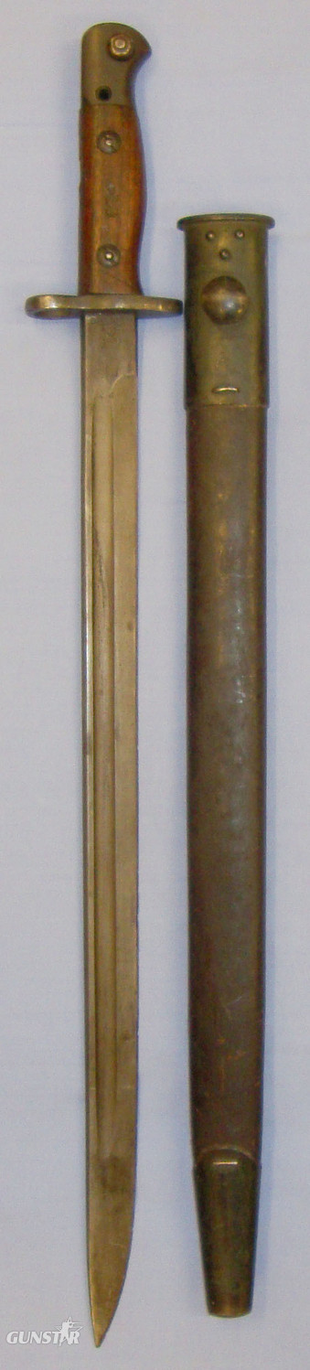 WWI Dated British P1907 Sword Bayonet by Vickers and MkII Leather Scabbard. BAYO 350. Bayonet in 