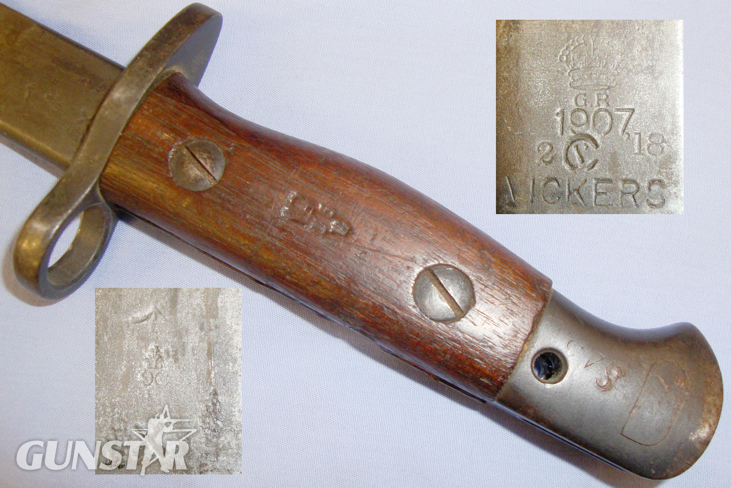 WWI Dated British P1907 Sword Bayonet by Vickers and MkII Leather Scabbard. BAYO 350. Bayonet