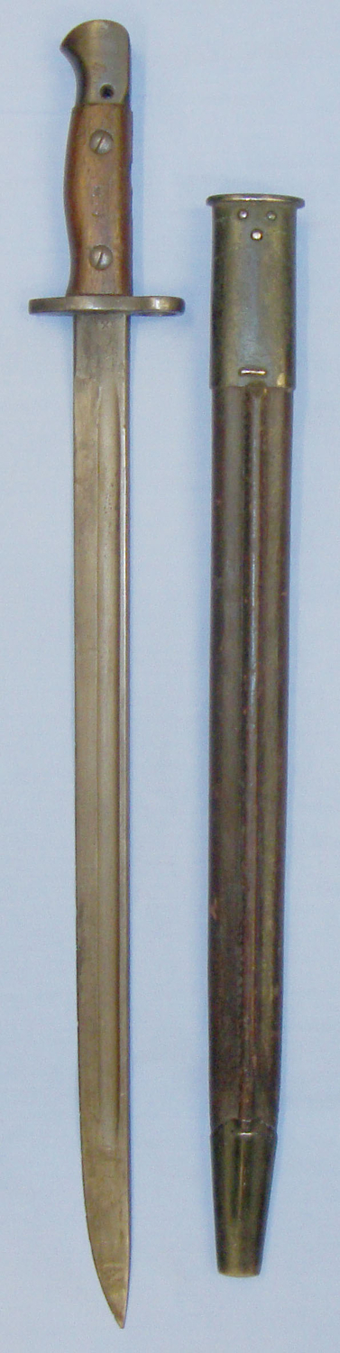  WWI Dated British P1907 Sword Bayonet by Vickers and MkII Leather Scabbard. BAYO 350. Bayonet