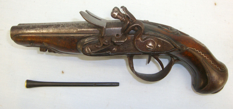  *QUALITY**18th Century French entleman’s Double Barreled 50 Bore Flintlock Traveling Pistol With Inlaid Silver .50 Cal Muzzleloader Muzzleloader