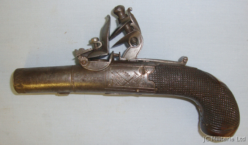  Smith (London) 54 Bore Round Action Flintlock Pistol With Steel Turn Off Barrel, Black Powder P .54 Cal Muzzleloader Muzzleloader