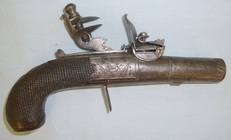 Smith (London) 54 Bore Round Action Flintlock Pistol With Steel Turn Off Barrel, Black Powder P .54 Cal Muzzleloader Muzzleloader