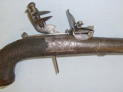 Smith (London) 54 Bore Round Action Flintlock Pistol With Steel Turn Off Barrel, Black Powder P .54 Cal Muzzleloader Muzzleloader