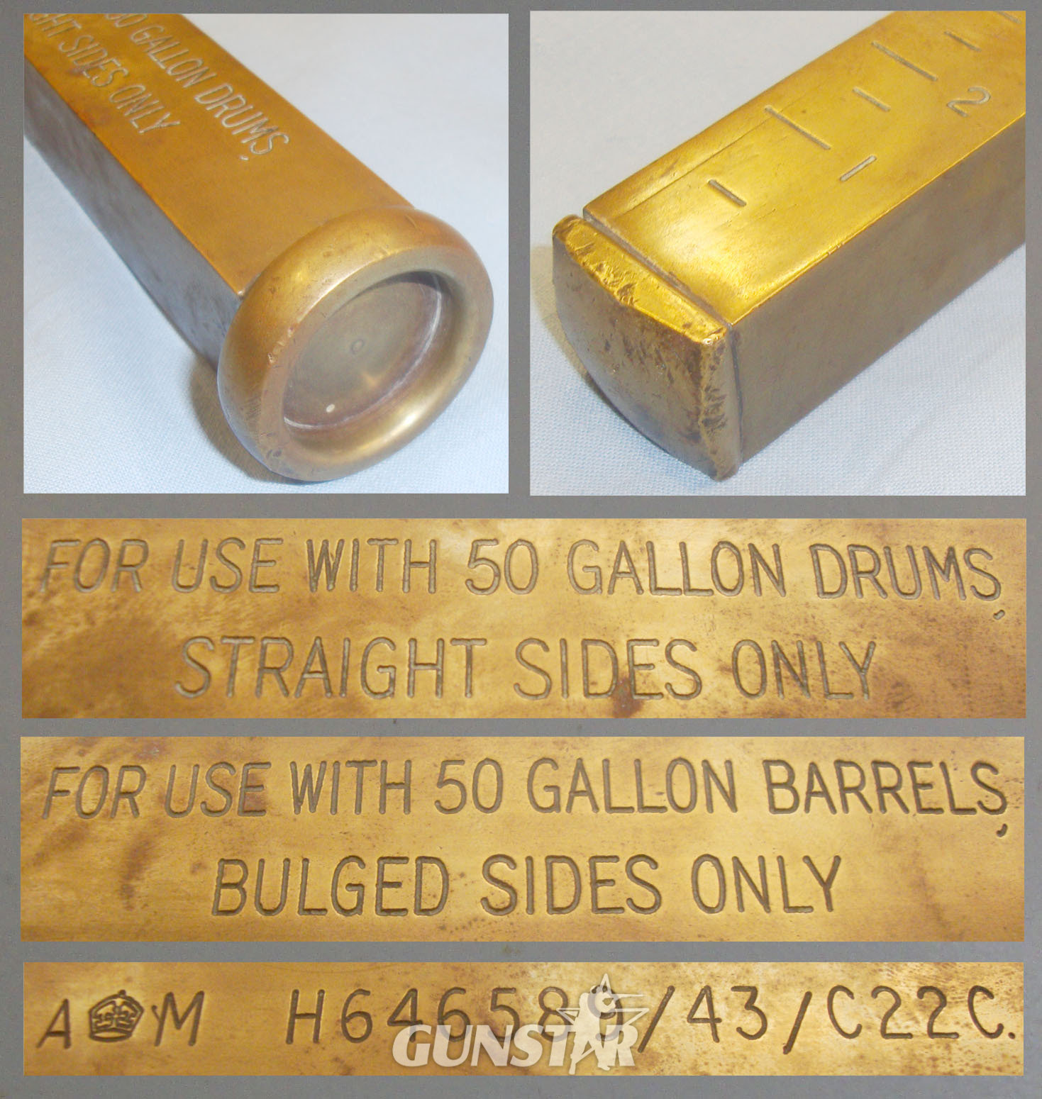 WWII Air Ministry Square Section Solid Brass 50 Gallon Drum Dip-Stick. MISC 925. WWII Air Ministry Square Section Solid Brass 50 Gallon Drum Dip-Stick. MISC 925. Antique & Militaria