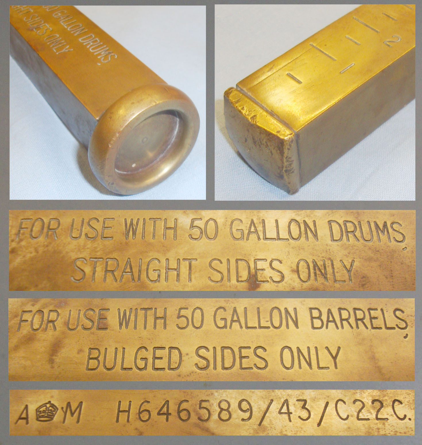 WWII Air Ministry Square Section Solid Brass 50 Gallon Drum Dip-Stick. MISC 925. WWII Air Ministry Square Section Solid Brass 50 Gallon Drum Dip-Stick. MISC 925. Antique & Militaria