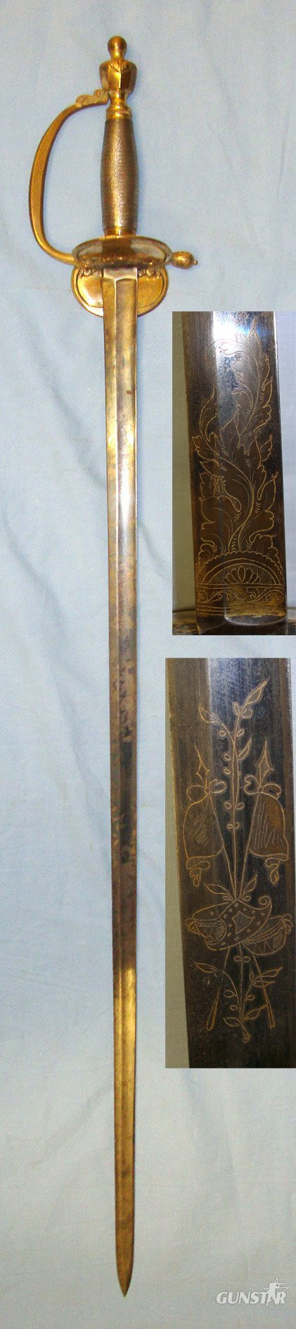  SUPERB**VERY RARE**NAPOLEONIC PENINSULAR WARS ERA** British W. Parker London Warranted 1796 Pattern Infantry Officer’s Sword With Blued & Gilt Etched Blade. ED 2594 Sword