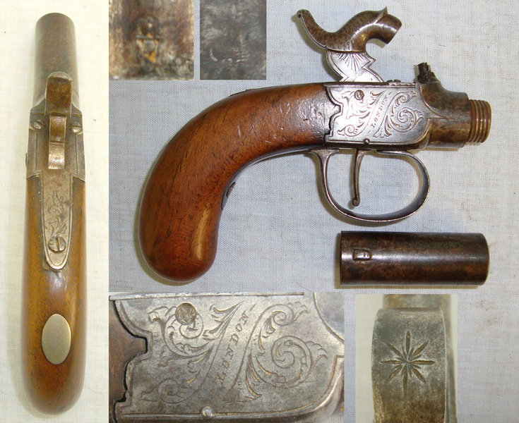C1840 English Thomas Smith London 50 Bore Percussion Pocket Pistol With Turn Off Barrel. None Muzzleloader