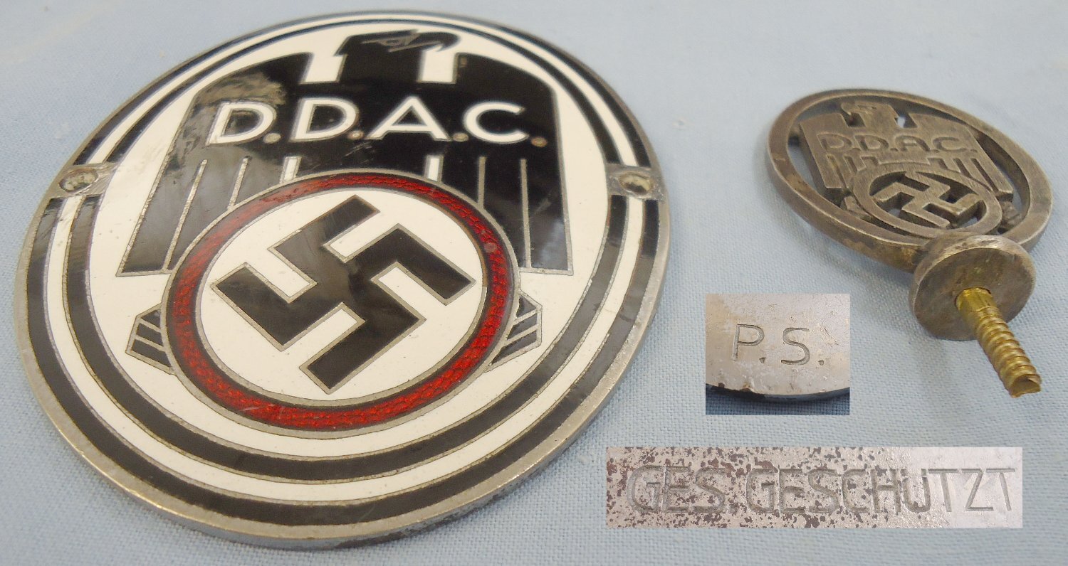 Original* WWII German DDAC Automobile Club Enamel Badge and Bonnet Mascot. 21978:2. Original* WWII German DDAC Automobile Club Enamel Badge and Bonnet Mascot. 21978:2.  Other Accessory