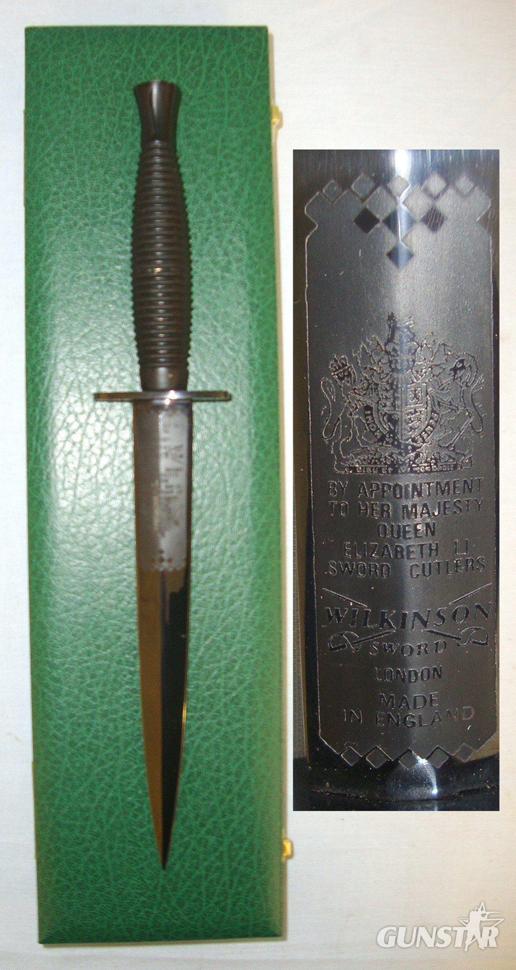 Cased Post 1952 QE II British Wilkinson Sword ‘Best Commando On Course Prize’ 3rd Pattern Fairbairn Sykes FS Fighting Knife With Etched Panel. Sn 23484:48  Knive