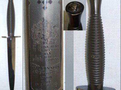 Cased Post 1952 QE II British Wilkinson Sword ‘Best Commando On Course Prize’ 3rd Pattern Fairbairn Sykes FS Fighting Knife With Etched Panel. Sn 23484:48  Knive