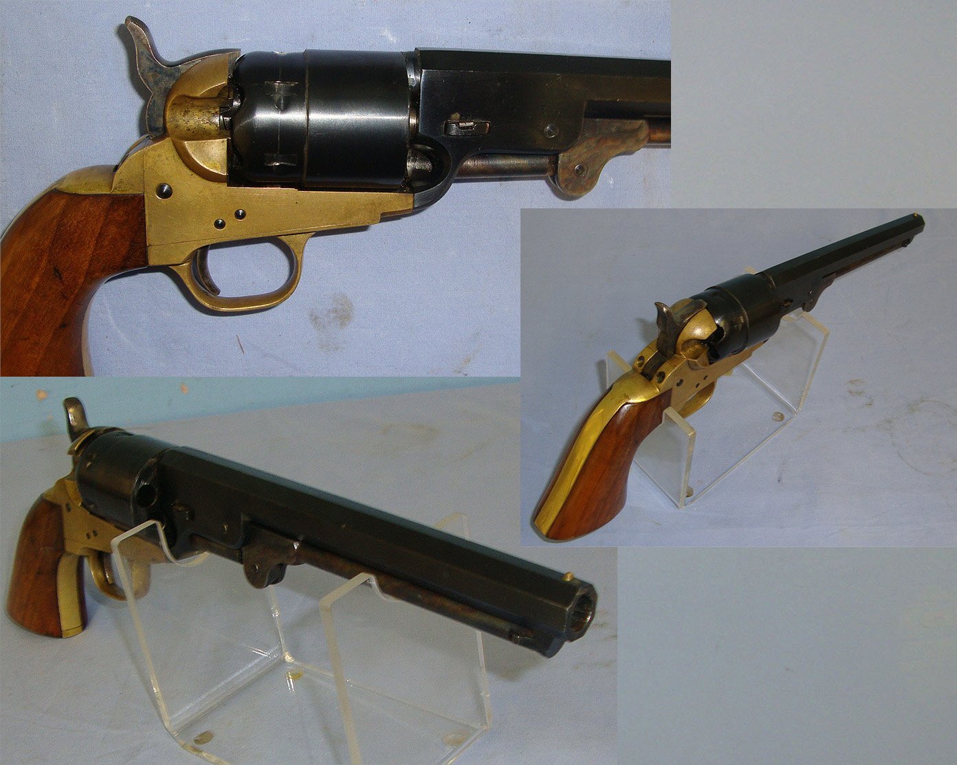 Italian Made Colt Navy Model 1851 9mm Blank Calibre Downward Venting Blank Firing Brass Framed 6 Shot Revolver. D 5995 blank firer - Blank Firing