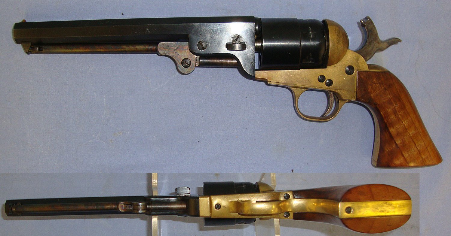  Italian Made Colt Navy Model 1851 9mm Blank Calibre Downward Venting Blank Firing Brass Framed 6 Shot Revolver. D 5995 blank firer - Blank Firing