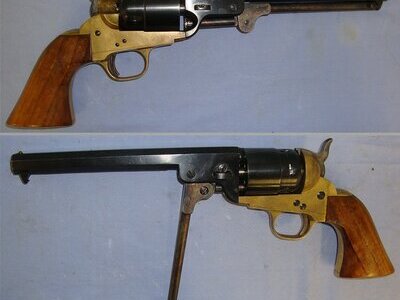 Italian Made Colt Navy Model 1851 9mm Blank Calibre Downward Venting Blank Firing Brass Framed 6 Shot Revolver. D 5995 blank firer - Blank Firing