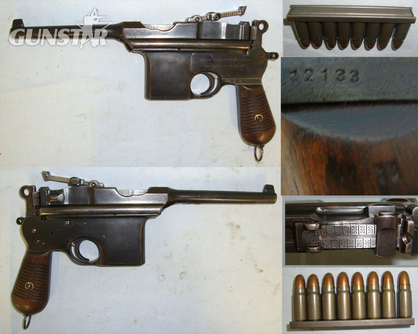 Spanish Civil War & WW2 Era Spanish Astra 1928 Patent Model 900 (Mauser C/96) 7.63mm Calibre 'Broom Handle' Semi Automatic Pistol With Stripper Clip Loaded With Inert Deactivated Rounds, Original Astra Pamphlets & Associated Paperwork. Sn 23668 deactivated pistol None Semi Auto