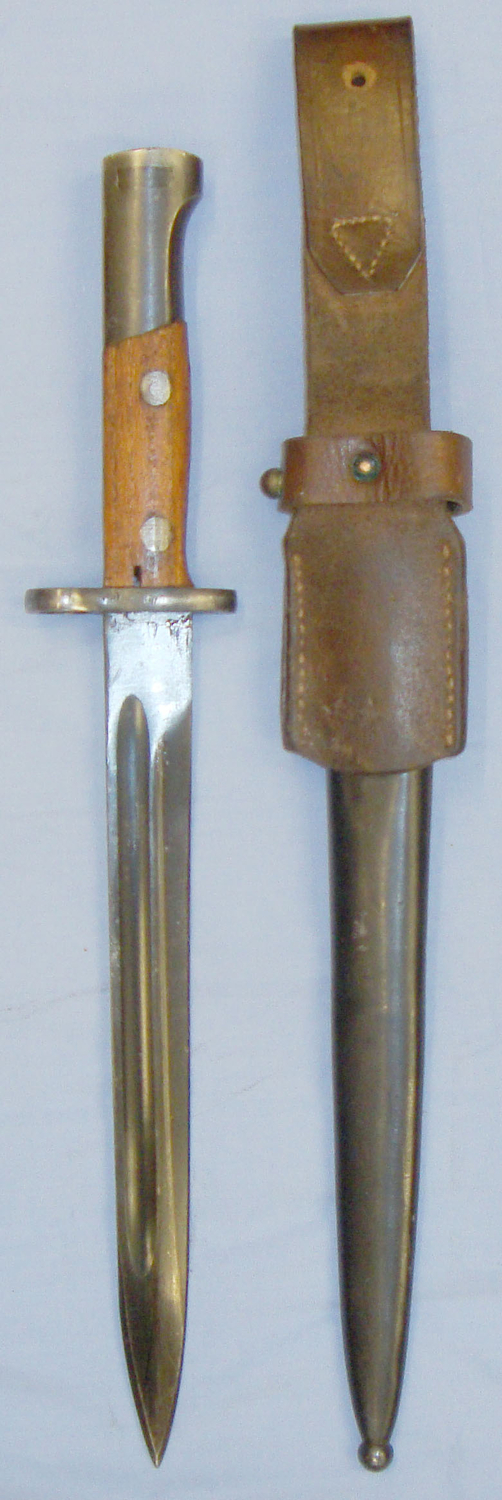 WWII Dated Turkish M1935 Bayonet Scabbard and Leather Frog. 20821:12. Bayonet