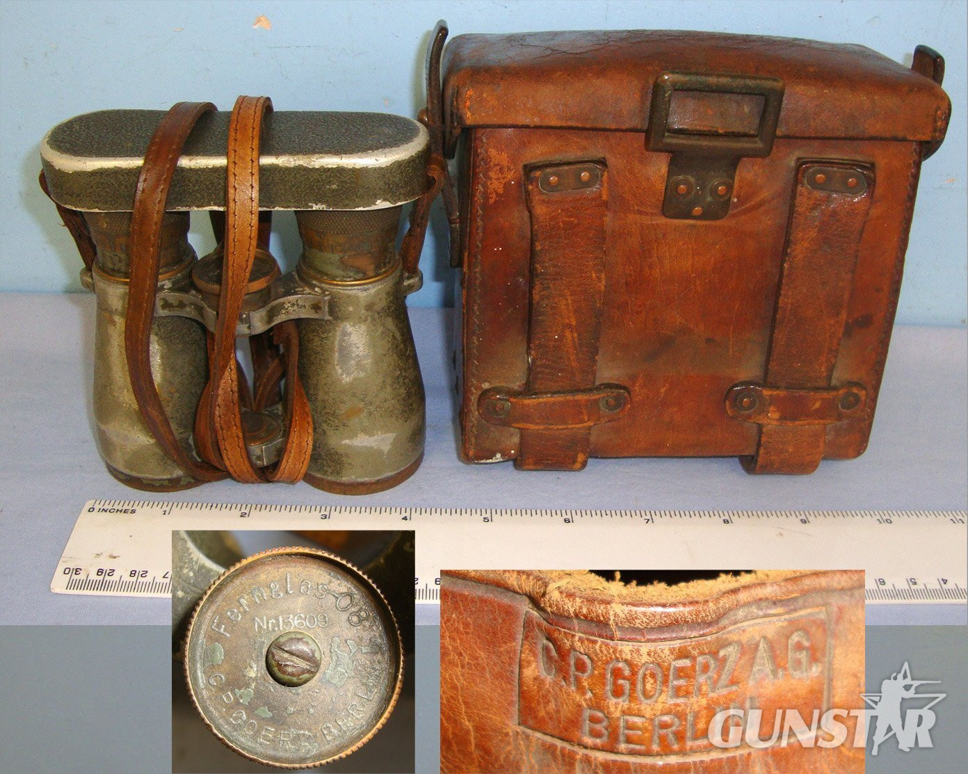 AS FOUND UN-MESSED WITH**Cased, WW1 Era Imperial German Army Officer’s, Fernglas ’08 (Model 1908), 6 X 39 Magnification, Binoculars By C.P Goerz Berlin With Eye Piece Protector Cover & Neck Strap. Sn 21906  Sight & Optic in 